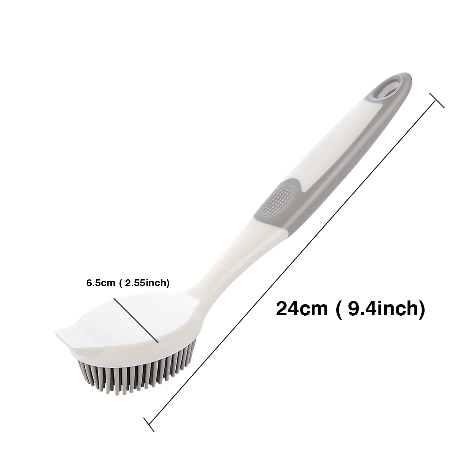 Dish Scrubber, Silicone Soft Bristles Scrub Brush with Scraper Tip, Comfortable Grip Brushes for Kitchen Sink, Pans, Pots, Skillet, Vegetable, Fruit, Potato Cleaning (Grey Style2)