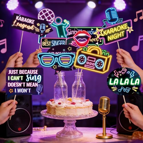 Karaoke Night Photo Booth Props - 12 PCS Music Decorations