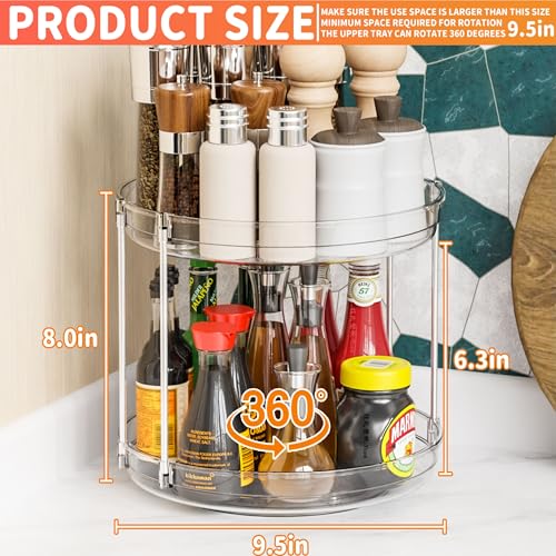 SuoXing 9.5W 2-Tier Lazy Susan Turntable for Kitchen Cabinets & Pantry, Spices & Condiments Organizer, 1 Pack