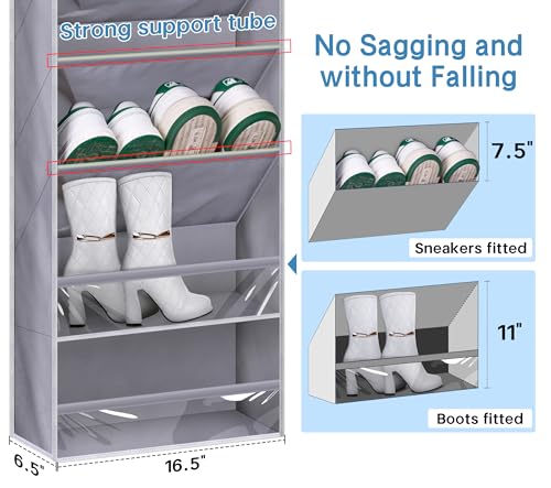 Grey Over the Door Shoe Organizer for 20 Pairs - 64" Large Hanging Shoe Rack