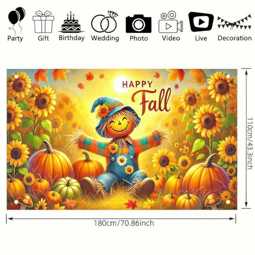 BlissYard Happy Fall Scarecrow Banner Thanksgiving Porch Decoration 71x43