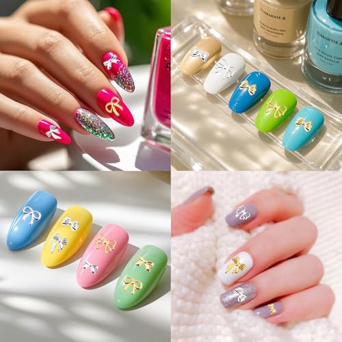 3D Alloy Bow Nail Charms Gold and Silver Bowknot Jewels for Manicure Art