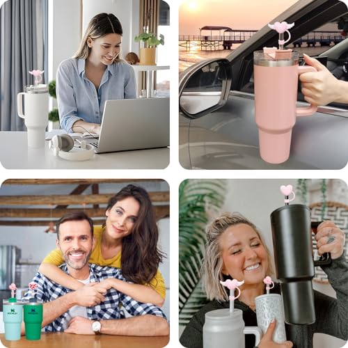 Reusable Straw Covers for Stanley Cup - 4pcs Dust-Proof Silicone Toppers