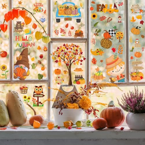 Autumn Window Clings - 83 PCS Double-Sided Fall Stickers