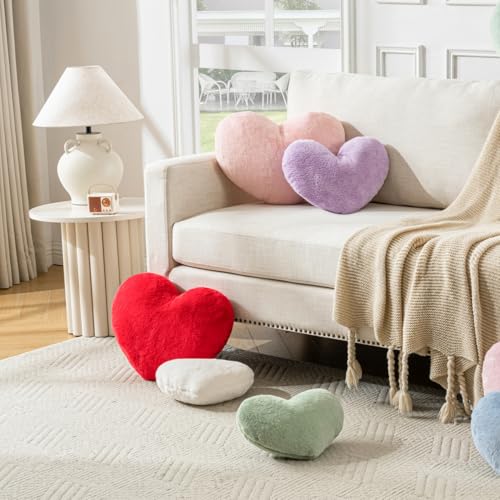 Heart Shaped Pillow - Soft Faux Rabbit Fur, 12.8x9.8in