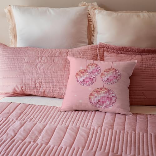 Pink Disco Ball Pillow Cover - 18x18 Retro Y2K Room Decor
