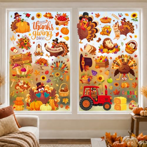 Thanksgiving Window Clings - Fall Turkey Decorations for Indoor & Outdoor