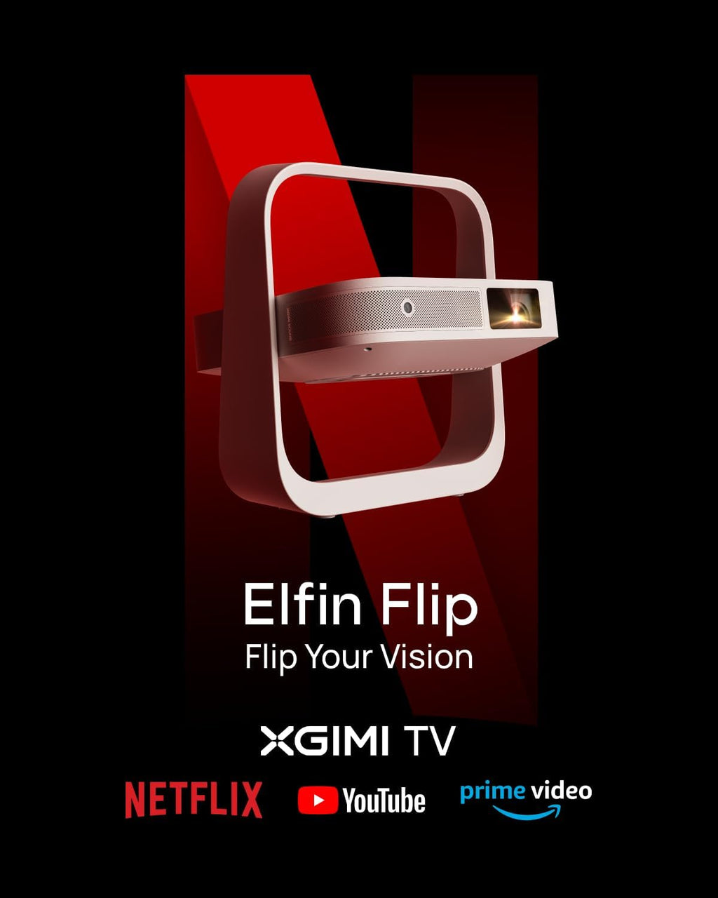XGIMI Elfin Flip Portable Projector - 1080P Outdoor Projector with Netflix | Lightweight, Adjustable Stand, 400 ISO Lumens