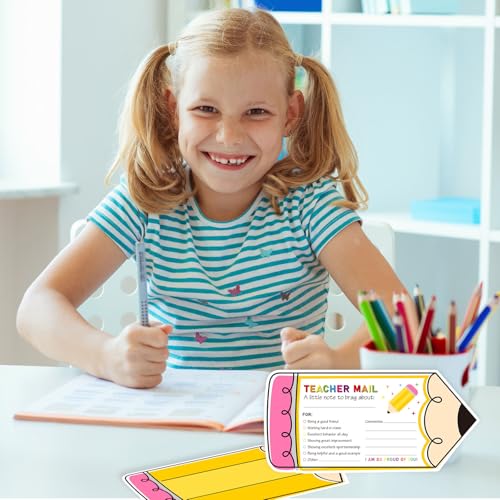 50 Pcs Pencil-Shaped Happy Mail Cards for Students, Motivational Postcards