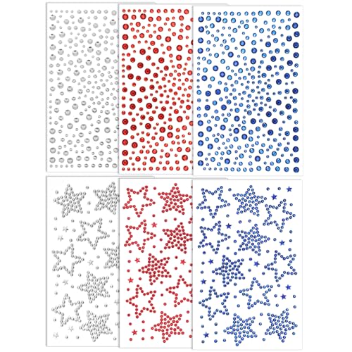 Macuezu 6 Sheets Self-Adhesive Face Gems Star Rhinestone Stickers