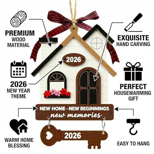 New Home Wooden Ornament with House & Key Design - Housewarming Gift