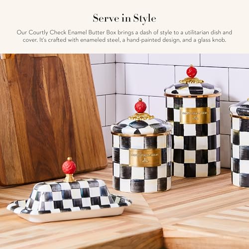 Enamel Butter Box with Lid - Black and White Courtly Check