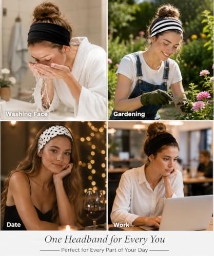 Huachi Polka Dot & Striped Headbands for Women 3-Pack Soft Non-Slip Hair Bands