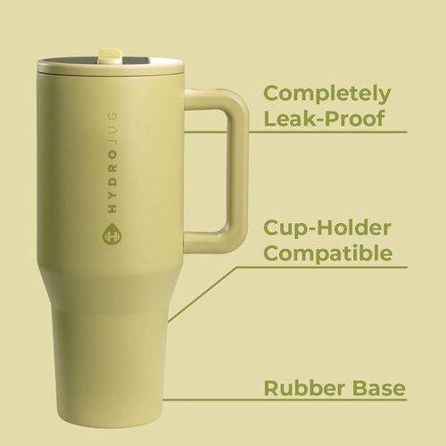HydroJug Traveler - 32 Oz Insulated Water Bottle with Handle & Flip Straw | Leak Resistant, Olive