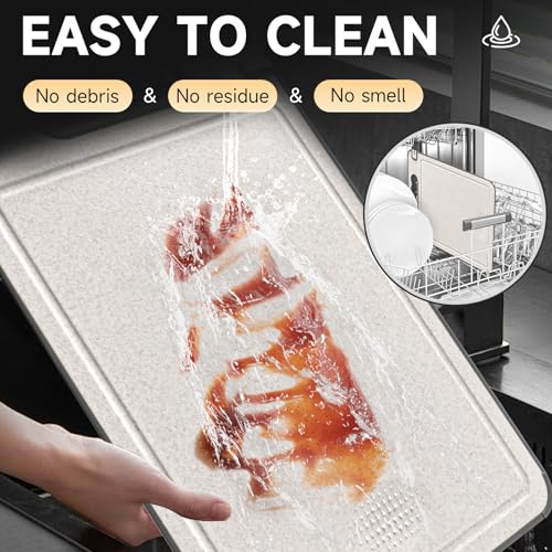 IGOYE Titanium & Wheat Straw Double-Sided Cutting Board - Food-Grade, Non-Slip, Dishwasher Safe, 14.37" x 9.84"