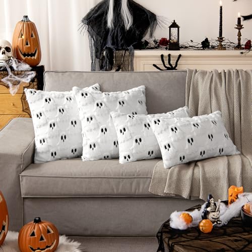 MIULEE Halloween Ghost Pillow Covers, 20x20 Inch Plush Faux Wool, Set of 2