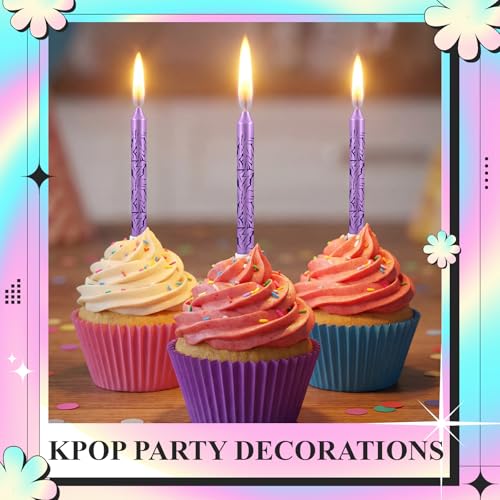 Kpop Purple Lightning Birthday Candles - Set of 12, Cake Topper & Decor