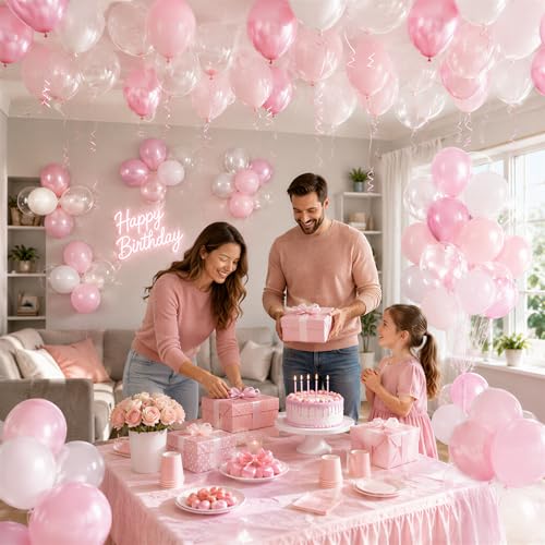 Pink and White Balloons 60-Piece 12-Inch Latex Balloon Kit for Party Decor