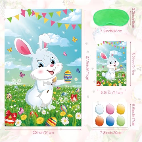 Pin the Tail on the Bunny Game for Easter Parties - 36 Stickers & Masks