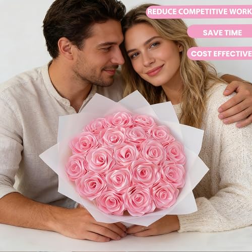 320pcs Large Pink Satin Ribbon Rose Petals for DIY Bouquets