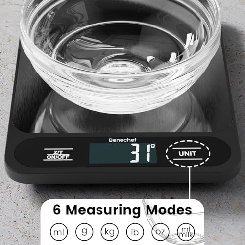 Benechef Ultra-Thin Digital Kitchen Scale, 22lb Capacity, 1g Accuracy, LCD Display, Easy to Clean