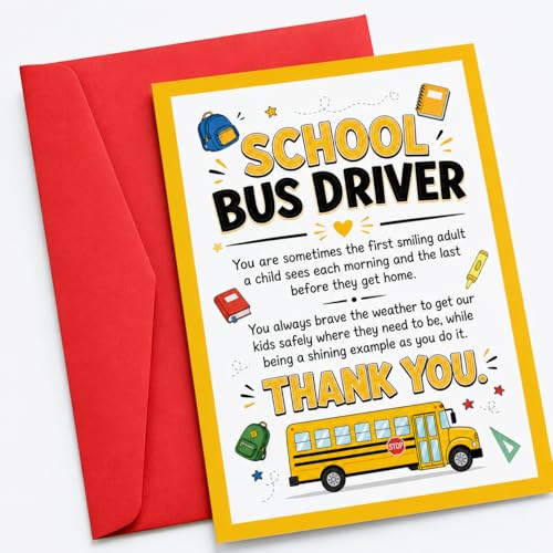 School Bus Driver Appreciation Card with Envelope - Thank You Gift