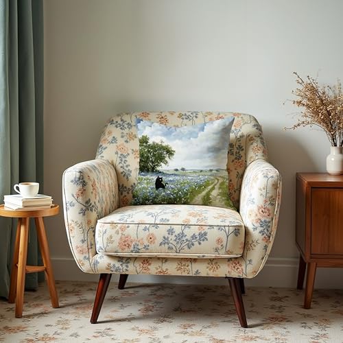 Vintage Country Black Cat Pillow Cover 18x18 - Style 4