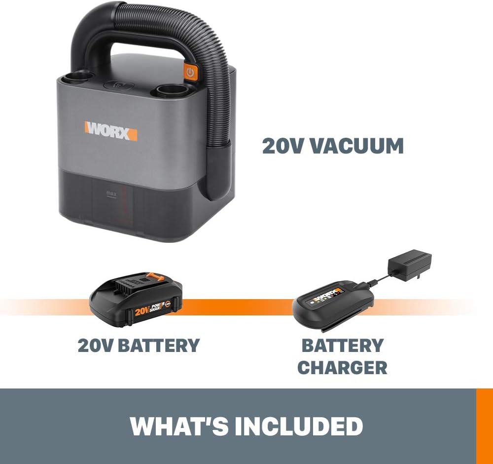 WORX WX030L 20V Cordless Cube Vacuum - Compact & Lightweight Design, Sleek Black Finish
