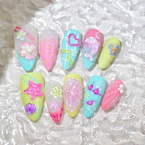 5D Summer Beach Nail Art Stickers Embossed Flowers & Sea Life Decals