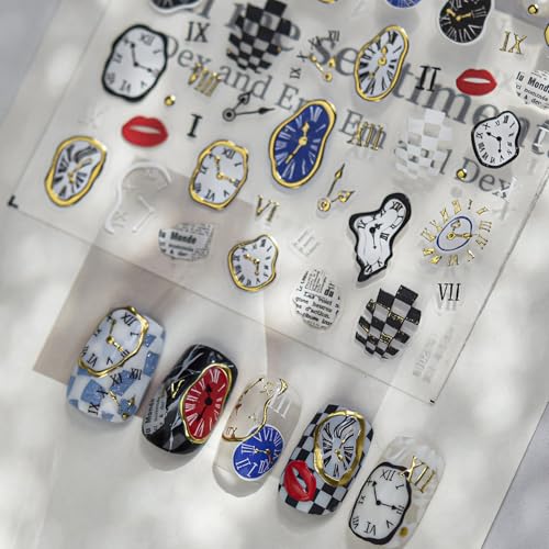 5D Embossed Gold Clock Nail Stickers Self-Adhesive Luxury Nail Decals