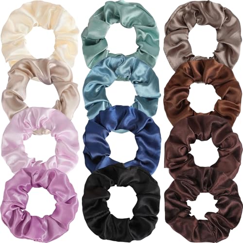Satin Silk Hair Scrunchies 12-Pack - Soft Elastic Ponytail Holders