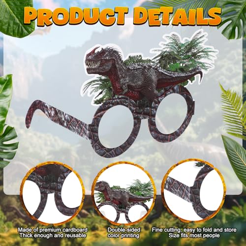 SiliFine 24 Pcs Realistic Dinosaur Glasses Bulk Birthday Party Decor - Dinosaur Themed Photo Props & Hanging Decorations