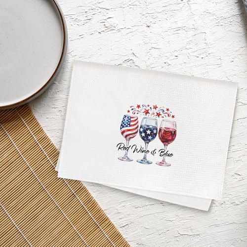 AHNWICNR Red & Blue Patriotic Wine Kitchen Towels - 5th Color, 16x24in