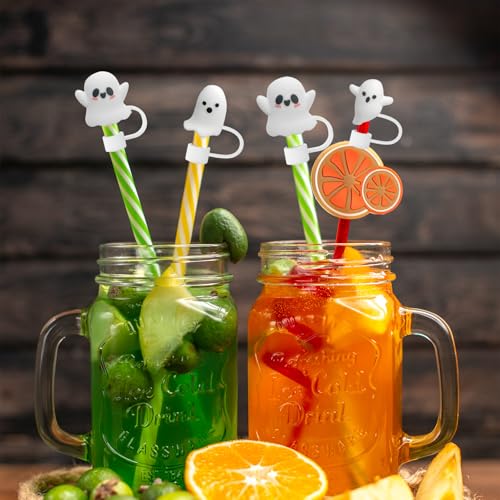 Halloween Ghost Straw Topper for Stanley Cup - 4 Pack Silicone Covers