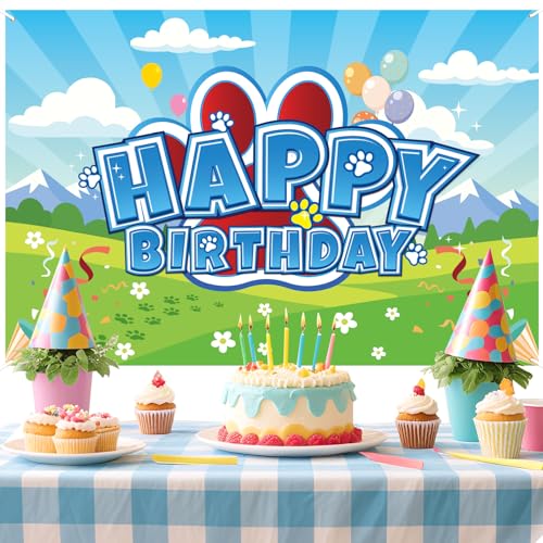 Cartoon Paw Print Birthday Backdrop - 59x39 Inch Polyester Banner