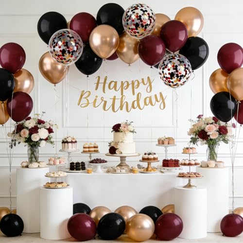 Black Burgundy and Gold Latex Balloons 60 Pack Party Decoration