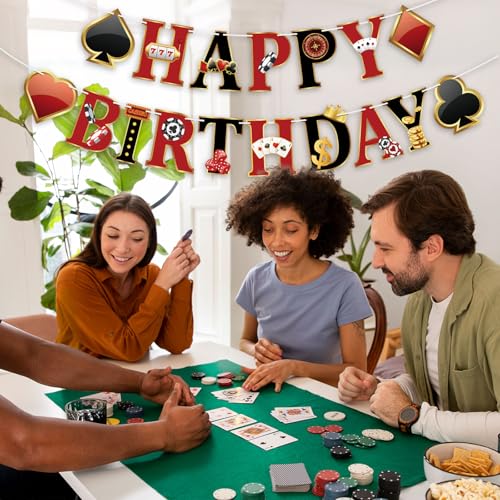 Casino Birthday Banner for Las Vegas Theme Party Decorations