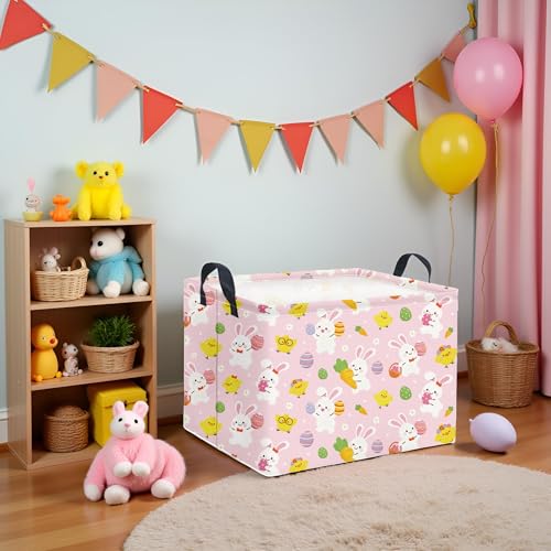 LATOGHIVE Waterproof Collapsible Easter Storage Basket - Pink