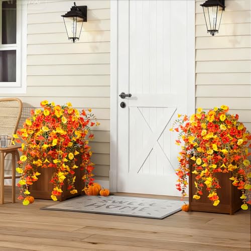 Artificial Morning Glory Hanging Flowers - 4 Pack, UV-Resistant Orange