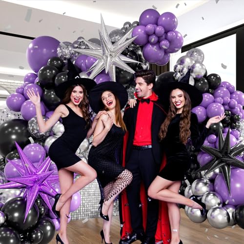 Purple and Black Balloon Arch Kit with Confetti - 125pcs for Parties