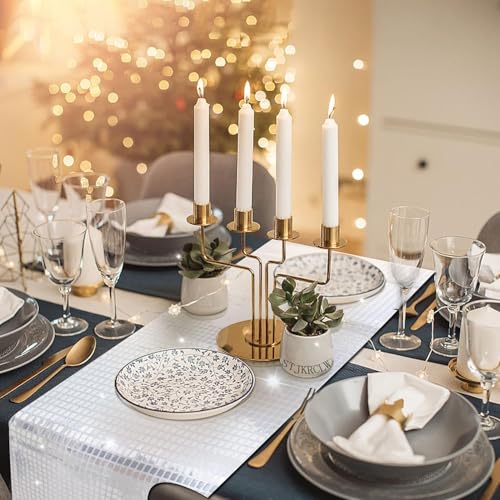 12 x 72 Inch Silver Glitter Disco Table Runner - Party Decor