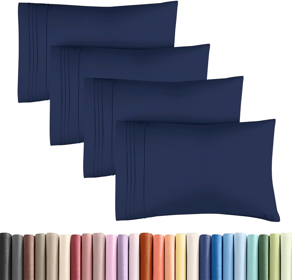 Skiennix Standard Pillow Cases Set of 4 - Ultra Soft Hotel Quality Covers - Navy Blue, Machine Washable
