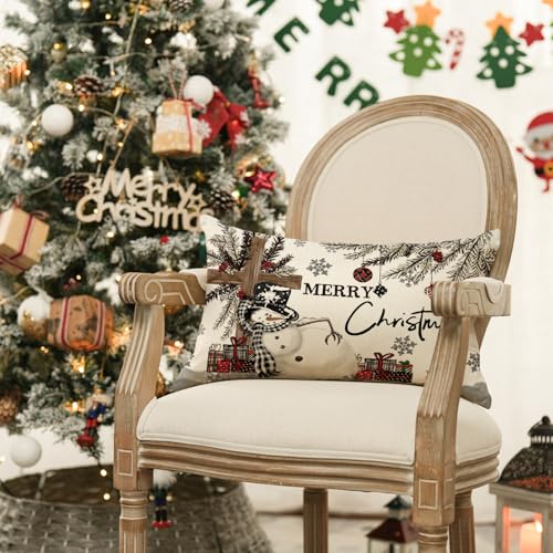 AVOIN colorlife Christmas Snowman Throw Pillow Cover, 12 x 20 Inch