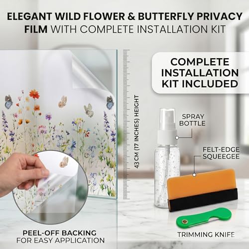 TAMHOO Butterfly Floral Frosted Window Privacy Film 78x17 Inches Removable Static Cling