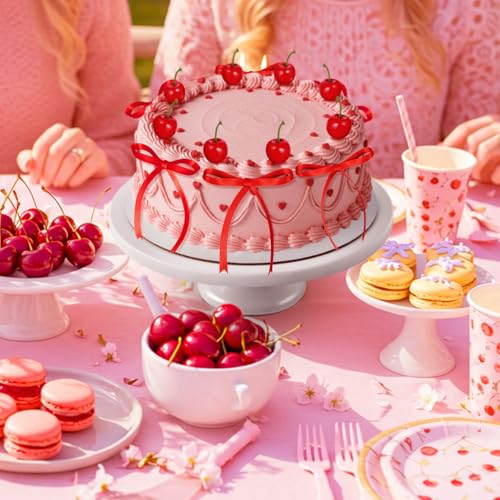 24 Pcs Fake Cherry Cake Toppers with Red Bows for Party Dessert Decor