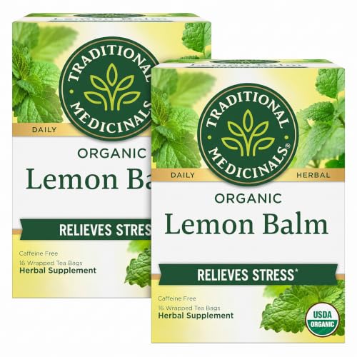 Traditional Medicinals Organic Lemon Balm Tea Bags (16 Count, Pack of 2) - Calming Herbal Tea