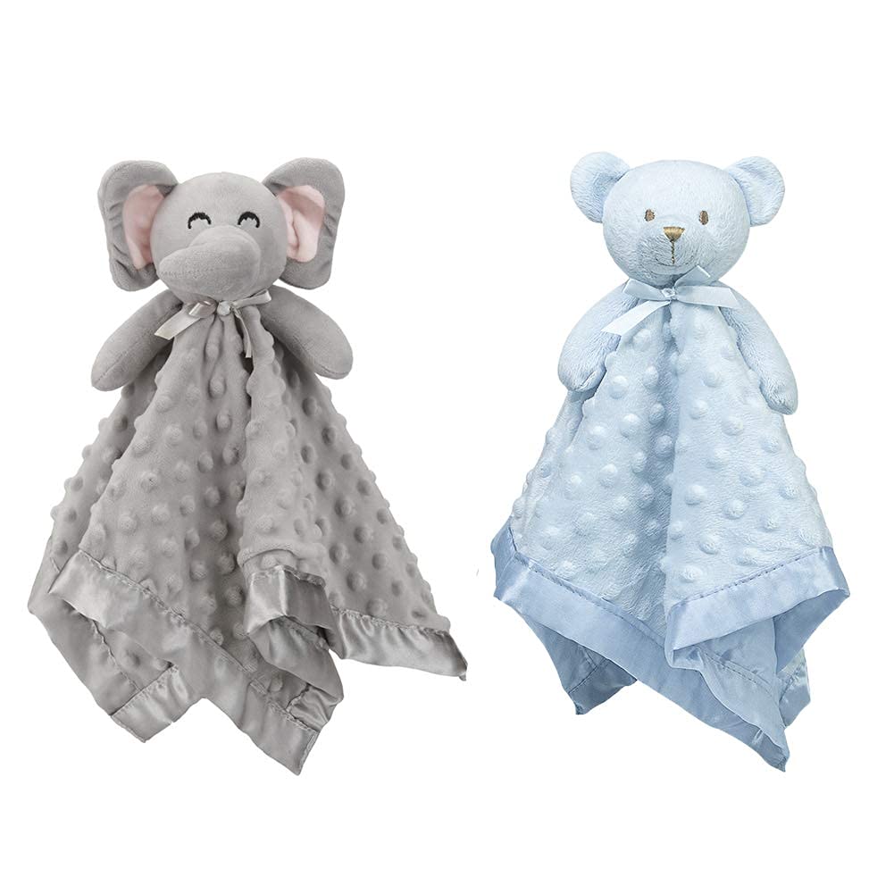 Pro Goleem Security Blanket - Elephant & Bear Design, Soft & Cozy 16-Inch Size