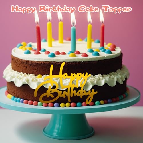 10 Gold Happy Birthday Cake Toppers - Stylish Acrylic Decor
