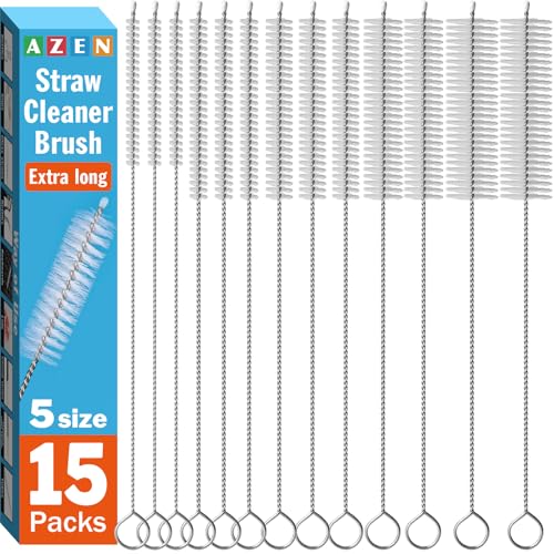 AZEN 15-Pack Extra Long Straw Cleaner Brush Set - 12 Inch, 5 Sizes