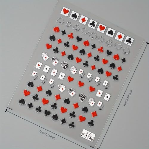 Poker Nail Stickers Self-Adhesive Playing Cards Art Decals Vegas Theme